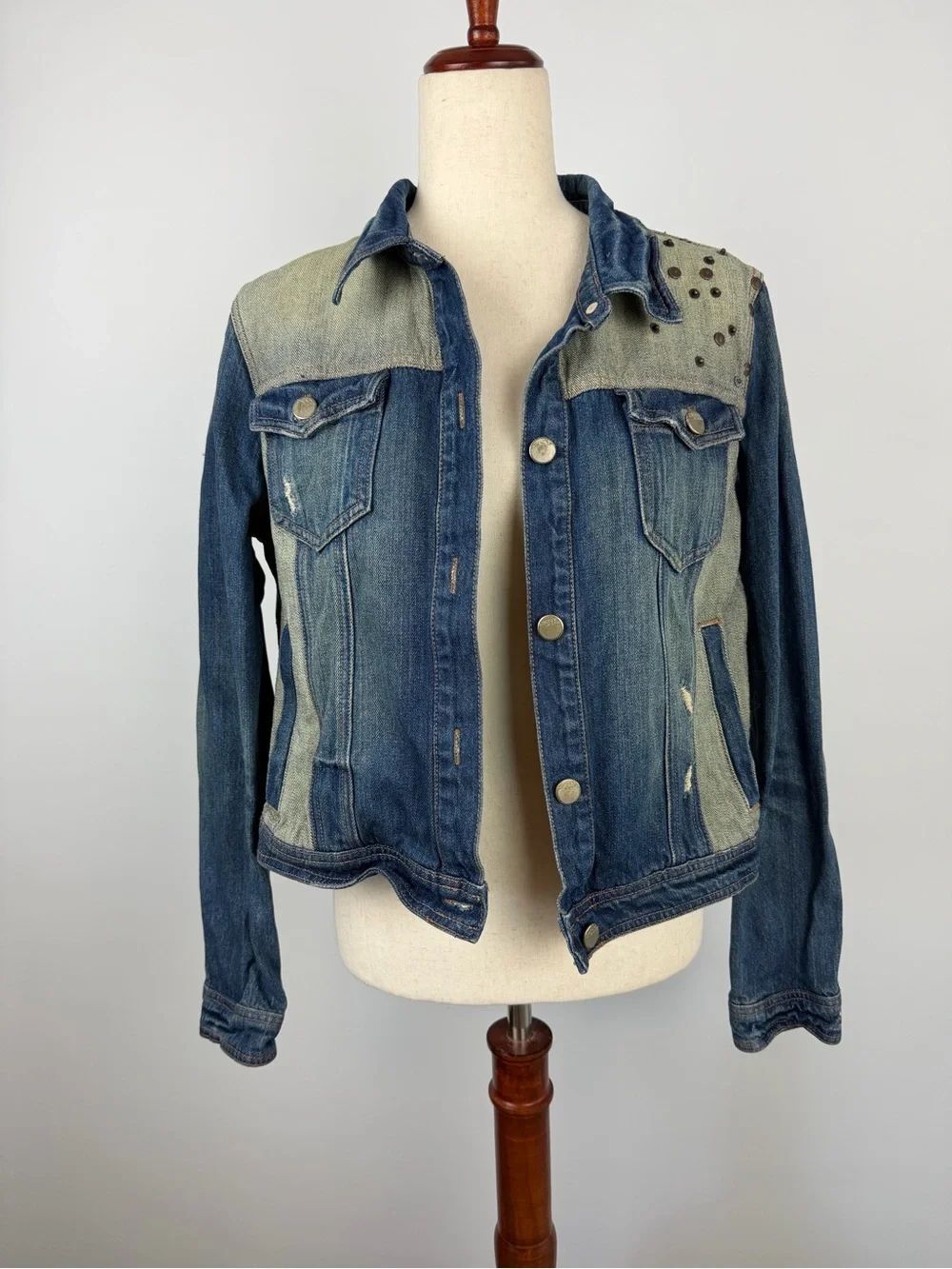 DKNY Blue Denim Jacket with Silver Stud Accents Size XL
